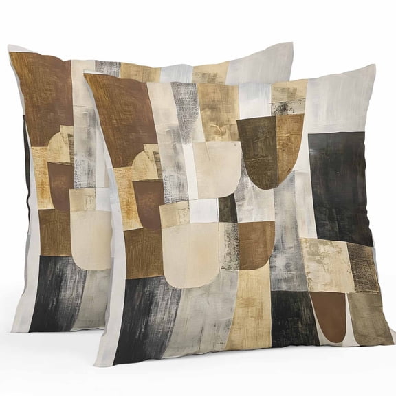 Waterproof Throw Pillow Covers Set of 2, 24x24 Inch Boho Brown Black Decorative Pillowcases Outdoor Pillow Slip Cushion Covers Set for Couch Tent Vintage Abstract Geometric