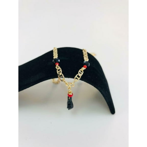 18K Gold Filled Azabache Necklace For Women 18''/ Azabache Chain Necklace / Azabache Hand Pendant / Cadena con Azabache de Oro Laminado