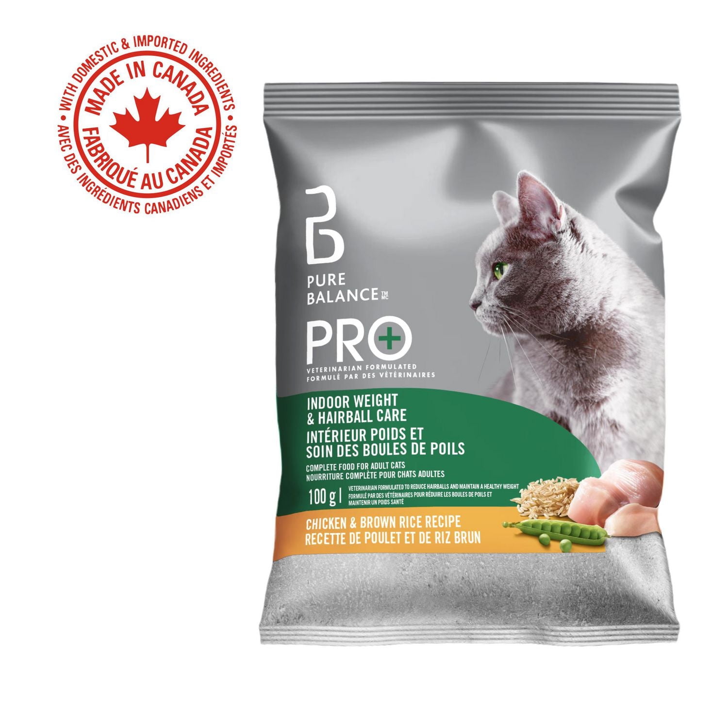 Pure Balance Pro+ Indoor Weight & Hairball Care with Chicken & Brown Rice Dry Cat Food, 100 g, 3 kg, 7 kg
