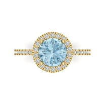 1.8 ctw with Simulated Diamond Halo Accents Anniversary Ring for Women | Round Cut Natural Swiss Blue Topaz | Hyperallergenic Solid 18K Yellow Gold