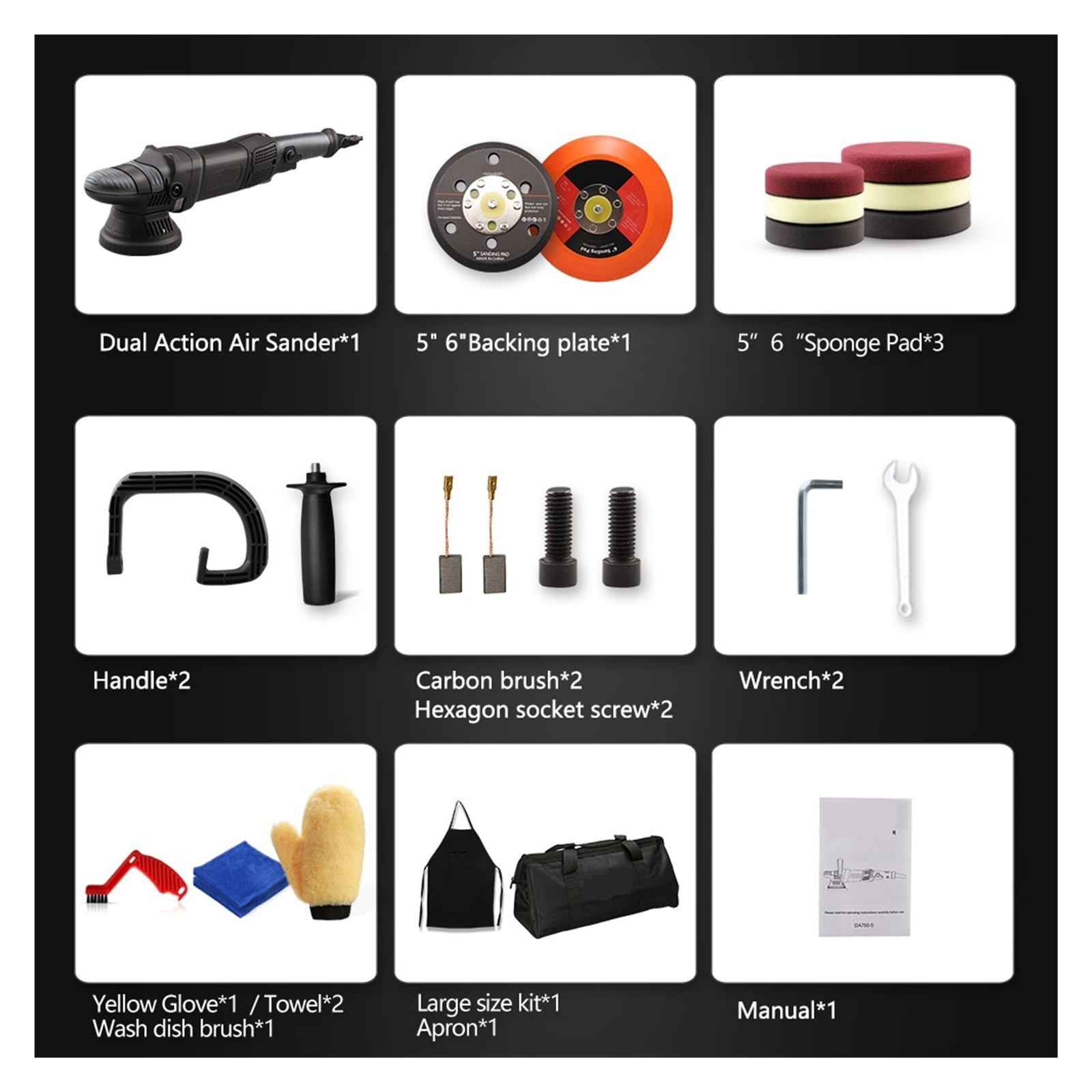 5 Inch Dual Action Random Orbital Car Polisher 15mm Auto Polisher Home DIY Polisher With Buffer Waxing Polishing Pads Set ,Low Vibration