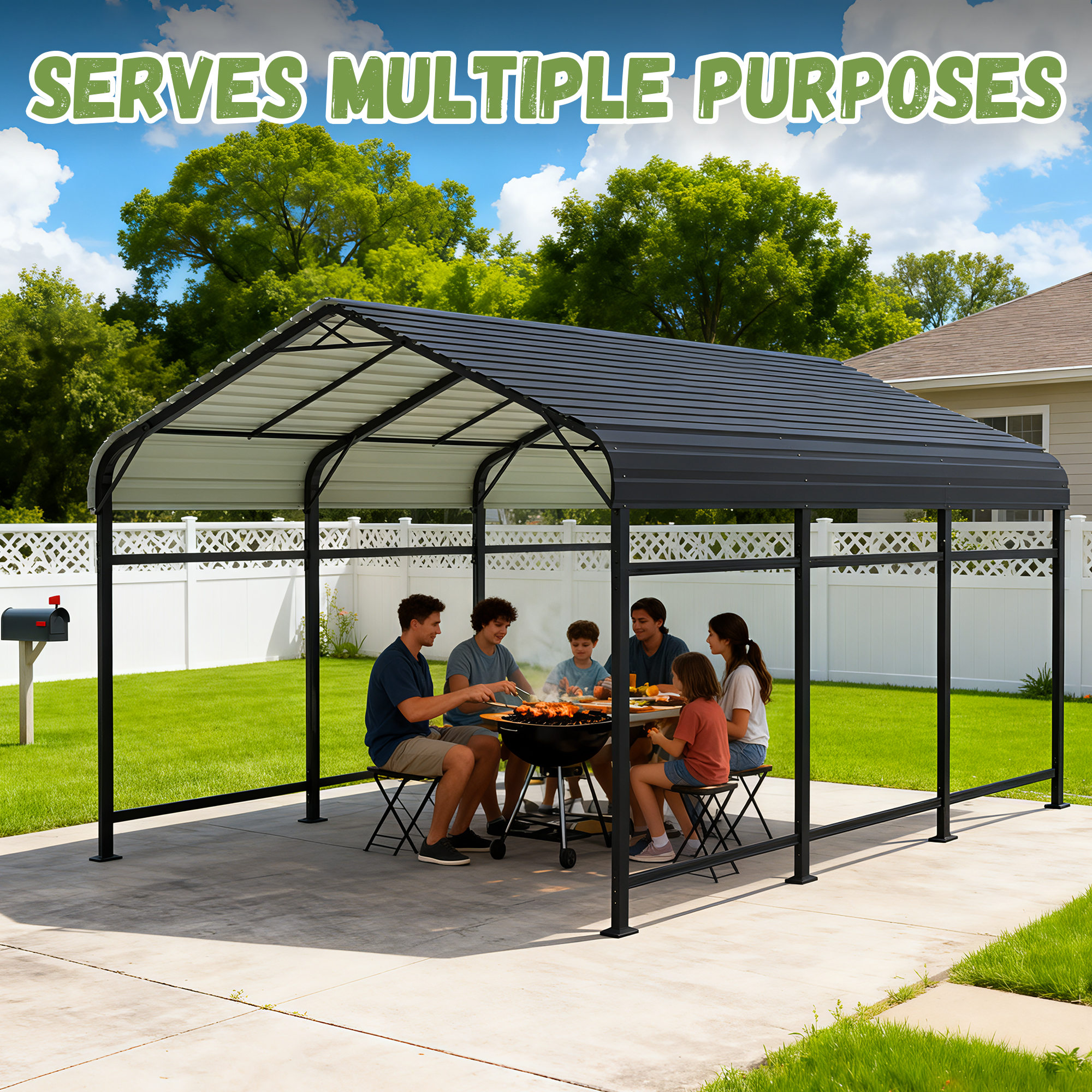 Patiowell 10'x15' Outdoor metal Carport, Heavy-Duty Steel Structure with Enhanced Base, All-Weather Shelter for Cars, Trucks, Boats, Tractors & Outdoor Use