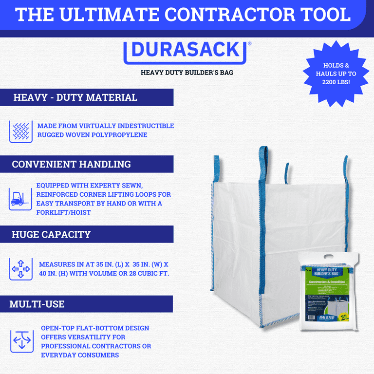 DuraSack Heavy Duty Builder's Bag 200-Gallons White Outdoor Polypropylene  Construction Trash Bag