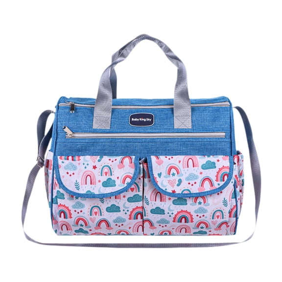 Bolsa de pañales, bolso de viaje para mamá, impermeable, con múltiples bolsillos exteriores, multifuncional, de gran capacidad, portátil para mamá Azul S