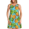 thumbnail image 1 of Vsdgher Robes d'Été Imprimé Ananas pour Femmes Robe de Plage Décontractée Col en U Sans Manches Robe d'Été Ample avec Poche, 1 of 7