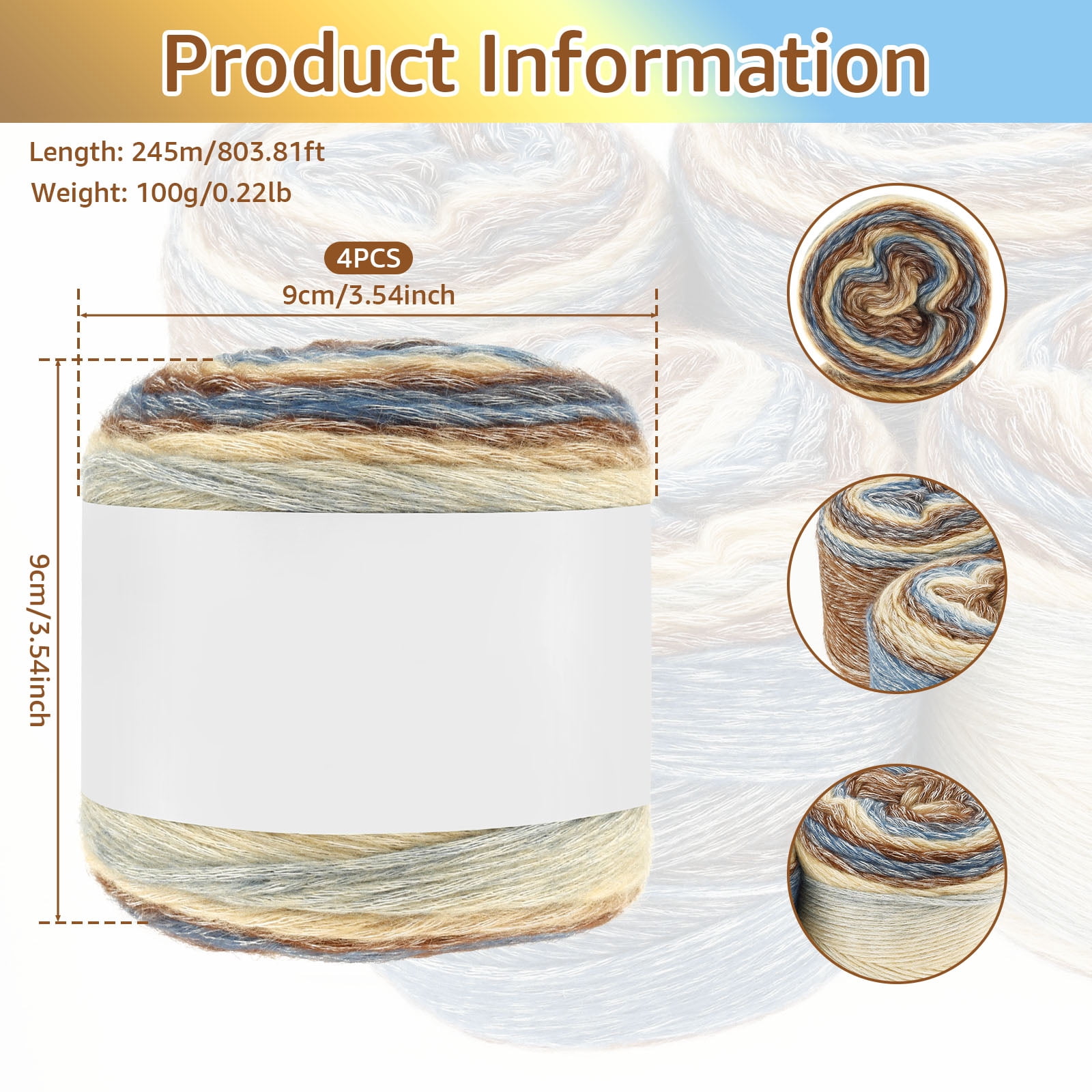 4 Pcs DIY Flexible Ombre Yarn for Knitting Colorful Soft Cotton Gradient Cake Yarn for Making Blanket Scarf Shawl Sweater