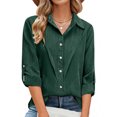 thumbnail image 5 of Otntypg Womens Button Down Linen Shirts Casual V Neck Rolled Up Long Sleeve Tops Elegant Dressy Blouses Business Casual Outfits Green XXXXL, 5 of 8