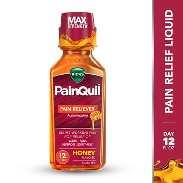 Vicks PainQuil Pain Relief Liquid, Acetaminophen 1000mg Pain Reliever, Honey Flavored, 12 fl oz