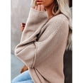 thumbnail image 4 of Suéter de punto de manga larga para mujer, color caqui, con cuello redondo y botones, color puro y sencillo, talla XL, 4 of 7