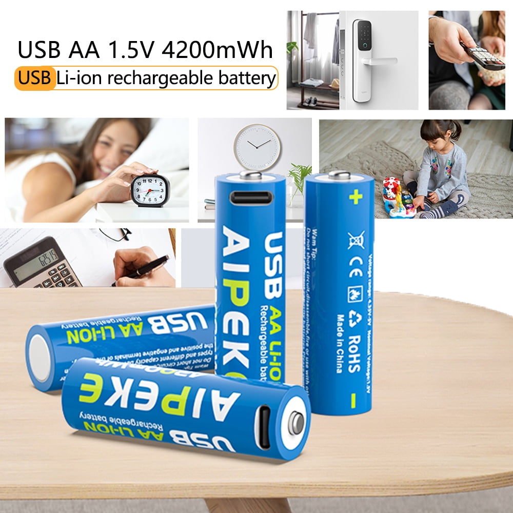 AIPEKE 8-Pack USB Rechargeable 1.5v AA Lithium Batteries High Capacity High Performance, for AA Rechargeable Li-Ion Battery
