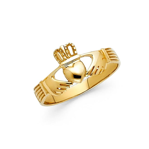FB Jewels 14K Yellow Gold Ladies Celtic Claddagh Friendship Ring Size 6.5
