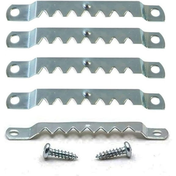 20 Pack - Large Sawtooth Hangers With Screws. Made of nickel plated steel. Includes 20 pieces 3/8 x 6 gauge Phillips pan head screws.