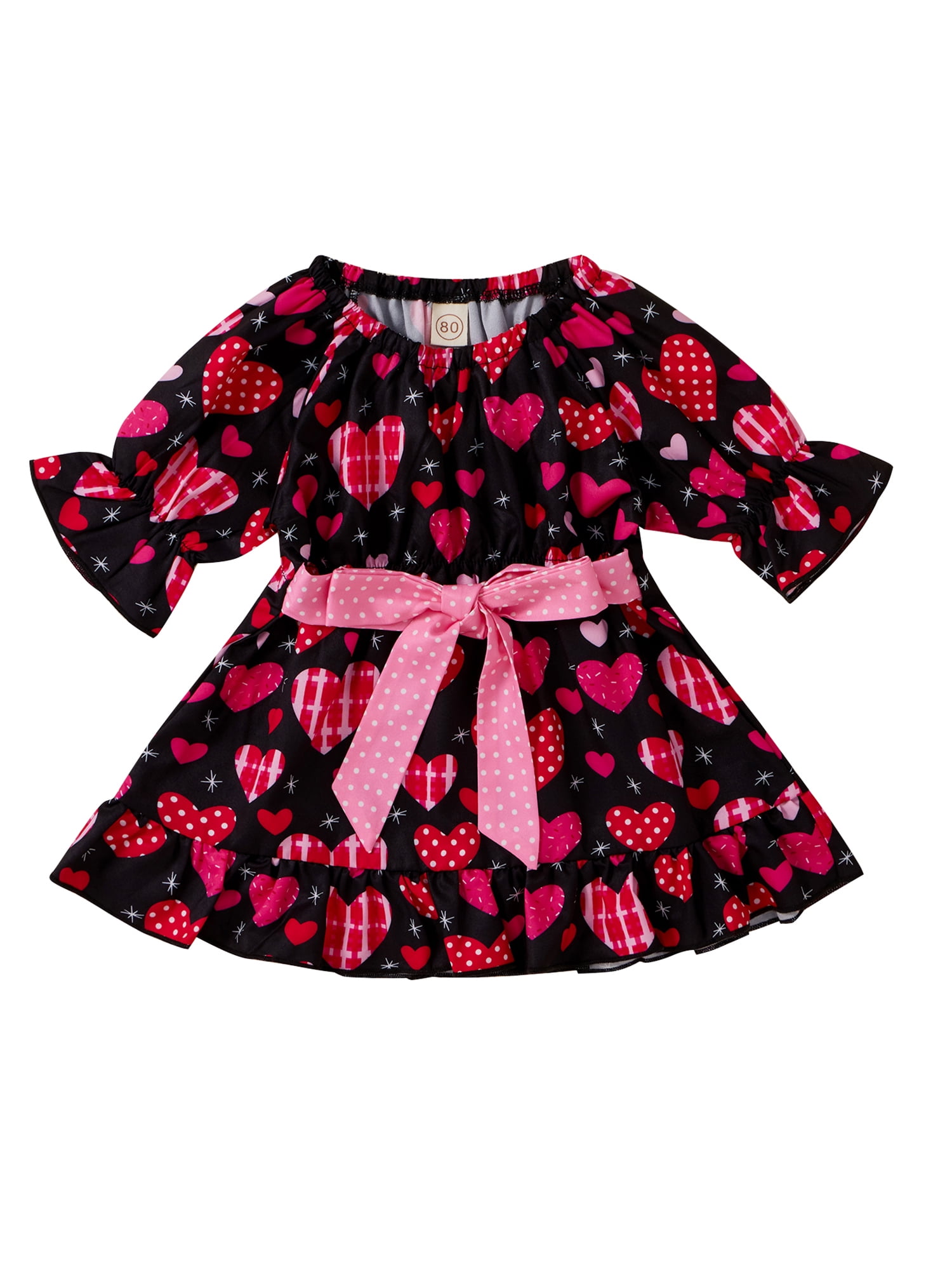 Baby Girls Valentines Day Outfits Toddler Long Sleeve Love Heart Dress
