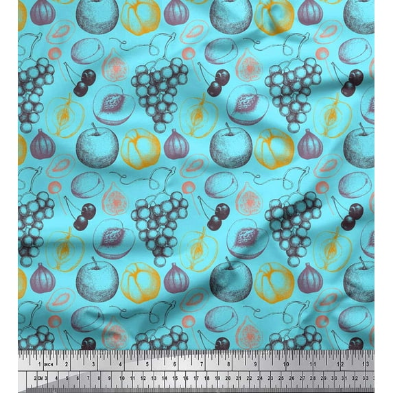 Soimoi Blue Cotton Duck Fabric Mix Fruits Fabric Prints By Yard 42 Inch Wide