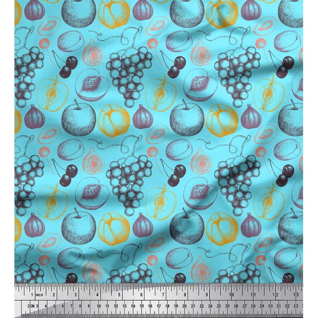 Soimoi Blue Rayon Crepe Fabric Mix Fruits Print Sewing Fabric Yard 46 Inch Wide