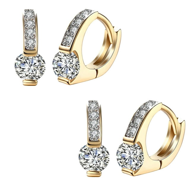 Aretes Prácticos Zirconia1 2 Pzas Aretes Redondos/Zirconia Color Oro Metal.
