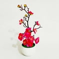 thumbnail image 2 of Dreamhall Artificial Plum Blossom Potted Plant In Pot Fake Home Office Table Ornaments Rose Red, 2 of 7