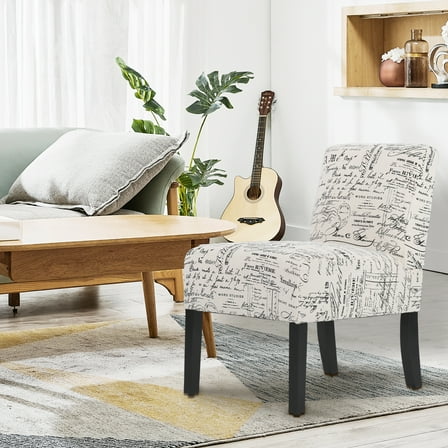 Dkelincs Fabric Accent Chairs Upholstered Sofa Side Chairs Armless Living Room Chair Seat Furniture with Wood Legs & Adjustable Pads, White