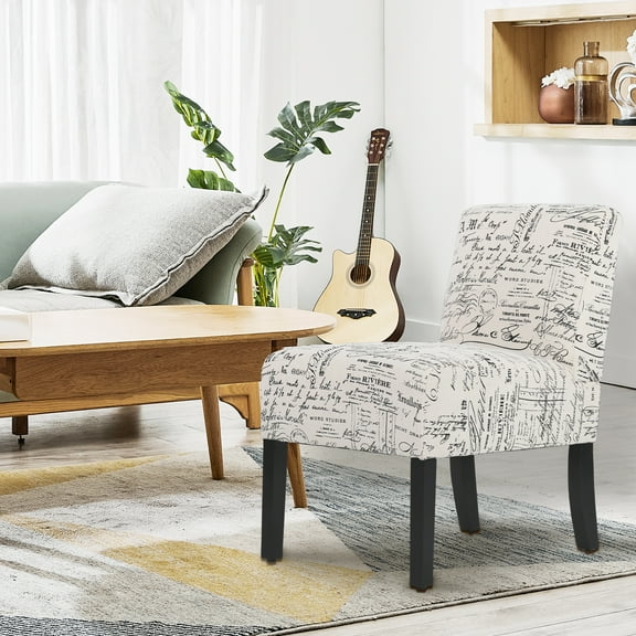 Dkelincs Fabric Accent Chairs Upholstered Sofa Side Chairs Armless Living Room Chair Seat Furniture with Wood Legs & Adjustable Pads, White