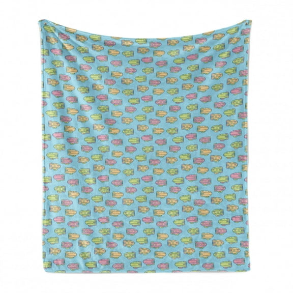 Adventure Cartoon Soft Flannel Fleece Throw Blanket, Linear Drawn Soft Pastel Colored Zeppelin, Cozy Plush for Indoor and Outdoor Use, 50" x 70", Yellow Green Pale Blue, by Ambesonne