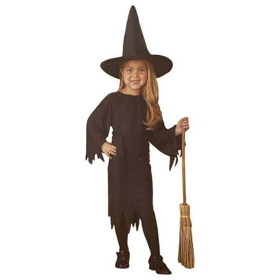 Girls Black Witch Dress & Hat Halloween Costume Small (4-6)