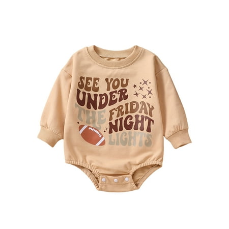 

Mubineo Infant Baby Girls Boys Romper Letter Rugby Print Round Neck Long Sleeve Jumpsuits Autumn Winter Casual Bodysuits