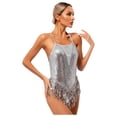 thumbnail image 3 of YEAHDOR Womens Shiny Sequins Tassels Latin Jazz Dance Leotard Crisscross Back Bodysuit Samba Dance Costume, 3 of 7