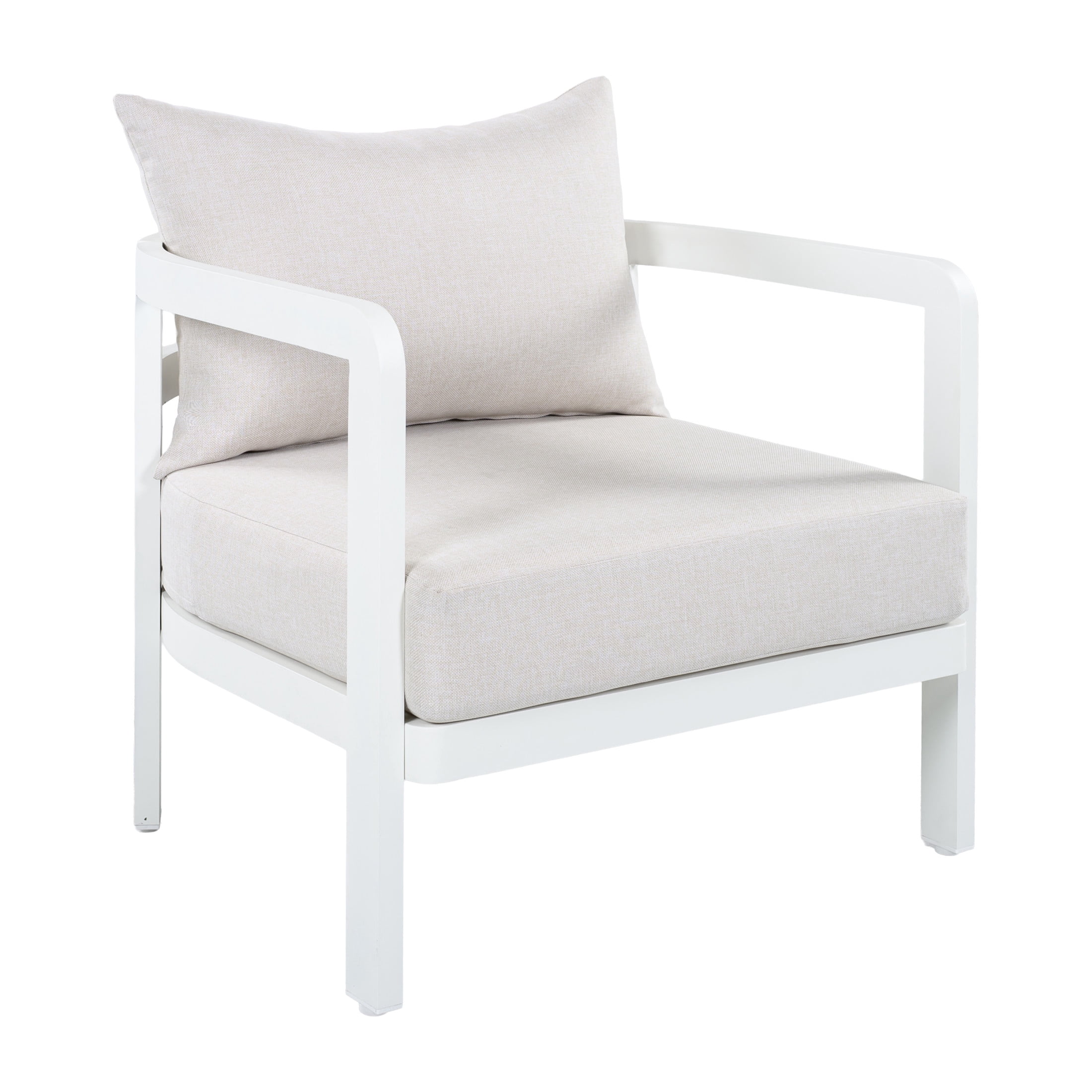 Christopher Knight Home Outdoor Lounge Chair, Aluminum Frame with Cushions, White + Beige