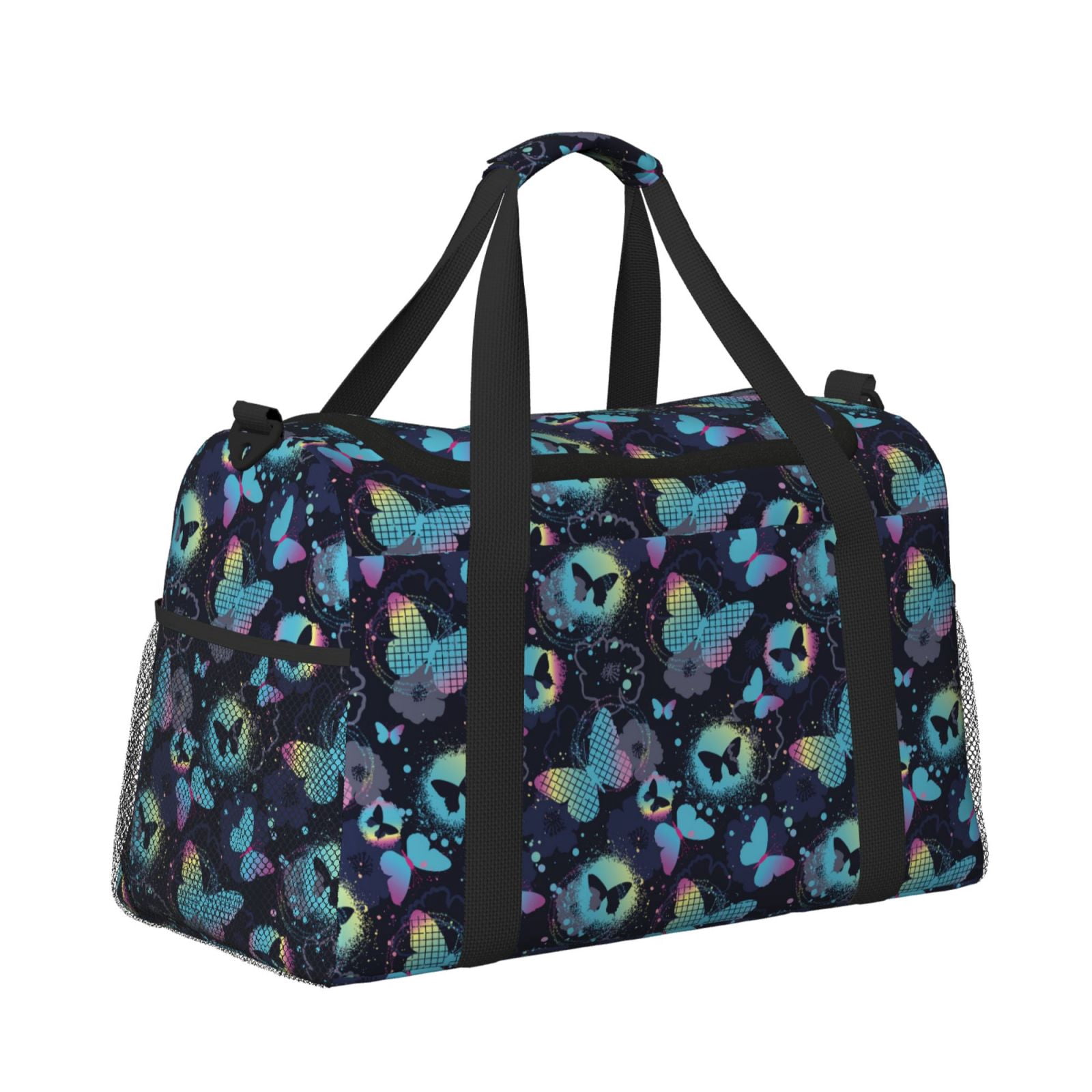 Fuzoiu Blue Butterfly Print Travel Duffle Bag,Carry On Tote Bags,Duffel Bag,Sport Gym Bag, Hospital Bag for Labor and Delivery, Overnight Bag,Luggage Bag