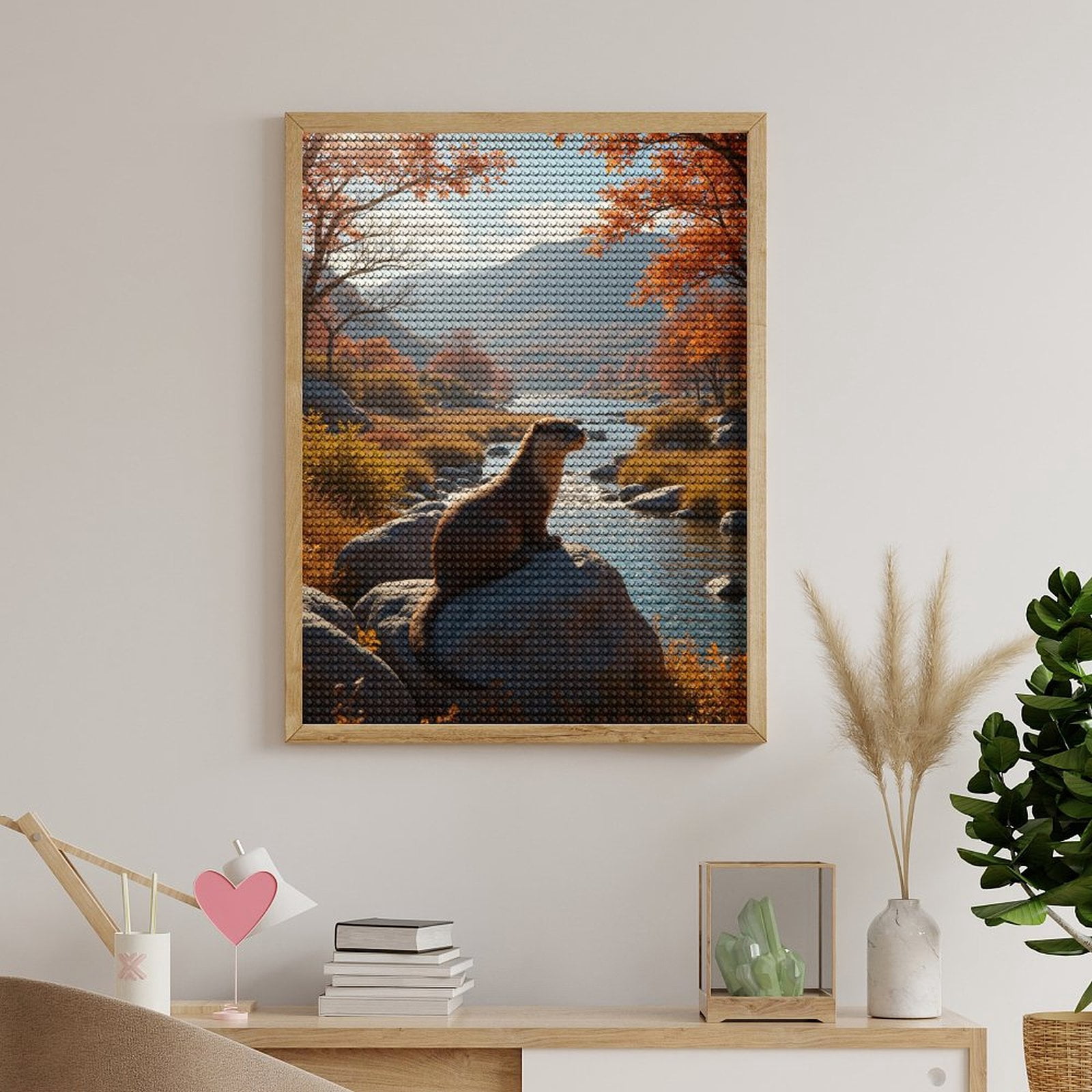Diamond Art Kits for Adults, Autumn River Otter Scenic Landscape 5D Diamond Painting Kits for Adults Beginners, DIY Full Drill Diamond Painting, Gem Art and Crafts 12x16