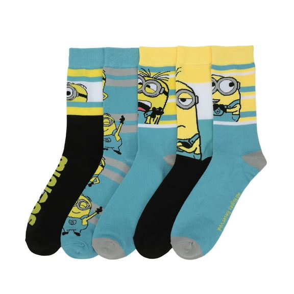 Minions Adult Crew Socks 5-Pack - Mischievous Fun For Your Feet!