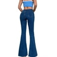 thumbnail image 5 of Women's Bell Bottom Jeans High Waisted Stretch Slim Fit Flare Denim Pants Dark Blue M, 5 of 8