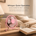 thumbnail image 4 of 4-inch mini metal fan USB Desk Fan Small Personal Air Circulator Fan Portable Electric Table Desktop Fan Rechargeable Travel Fans for Camping Office Room Outdoor Pink, 4 of 5
