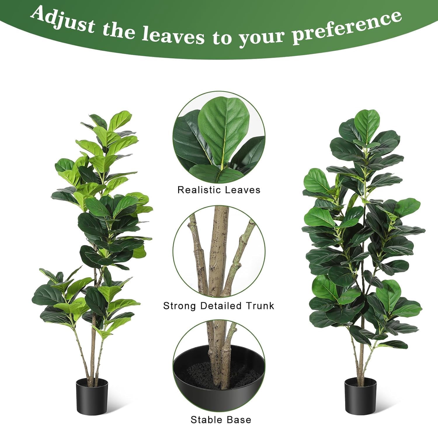 5FT Fiddle Leaf Fig Artificial Tree Faux Floor Plant, Potted Fake Fiddle Leaf Fig Tree for Indoor Outdoor Home Office Decor, with Black Planter Pot