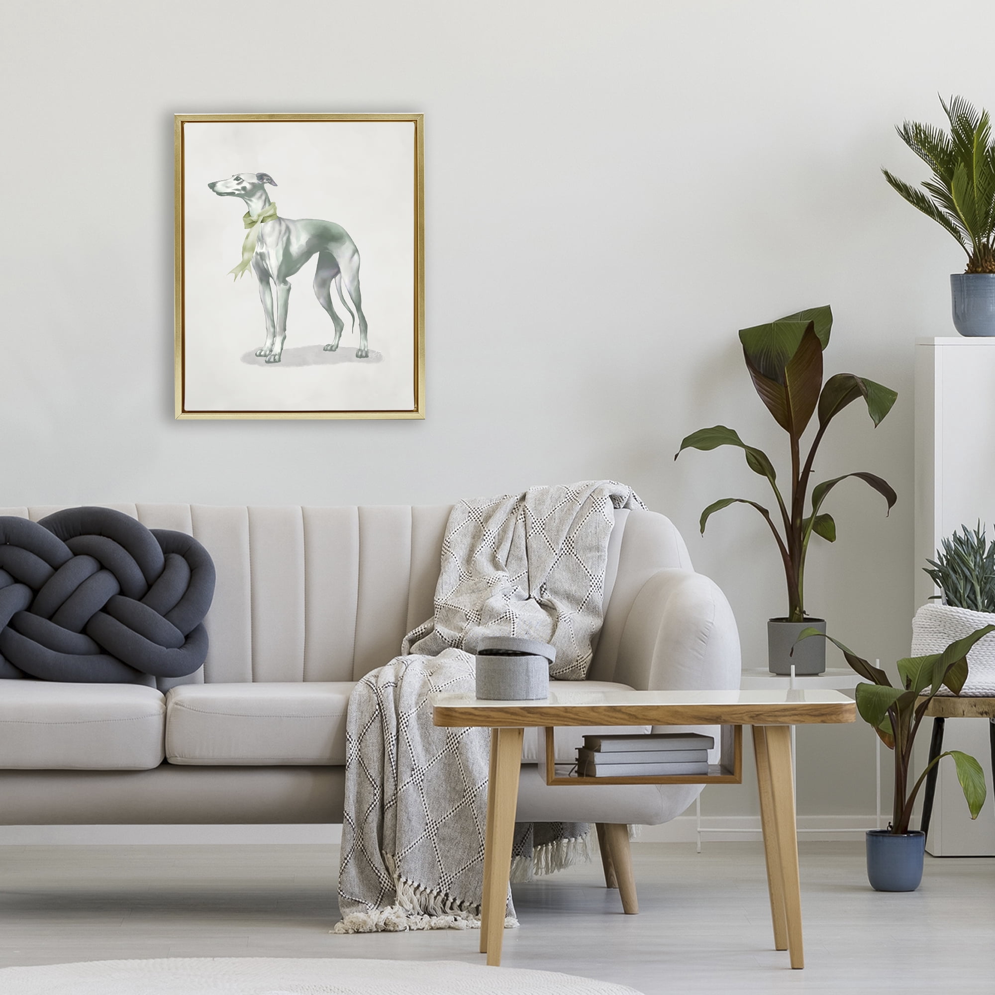 Stupell Industries Graceful Dog & Ribbon Gold Framed Floater Canvas Wall Art, design by Elizabeth Medley