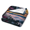 thumbnail image 3 of NIANHE Sunset trees house blanket, printed design, winter sofa dormitory home decoration, must-have travel product. Size is 60x80 inches., 3 of 9