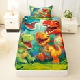 thumbnail image 3 of Feelyou Kawaii Dinosaur Faimly Twin Sheet Sets for Kids, Cartoon Jungle Animal Bedding, Blue Green, 3 Pieces, 3 of 5