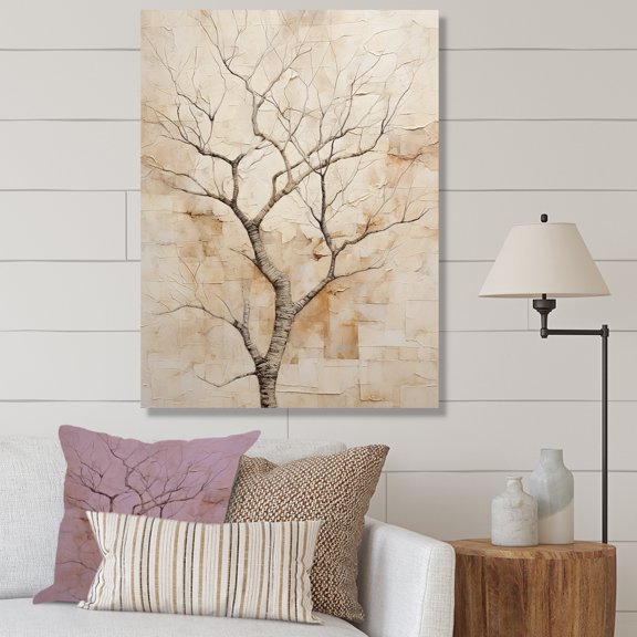 Designart "Beige Sycamore Solitary Elegance II" Tree Sycamore Canvas Prints