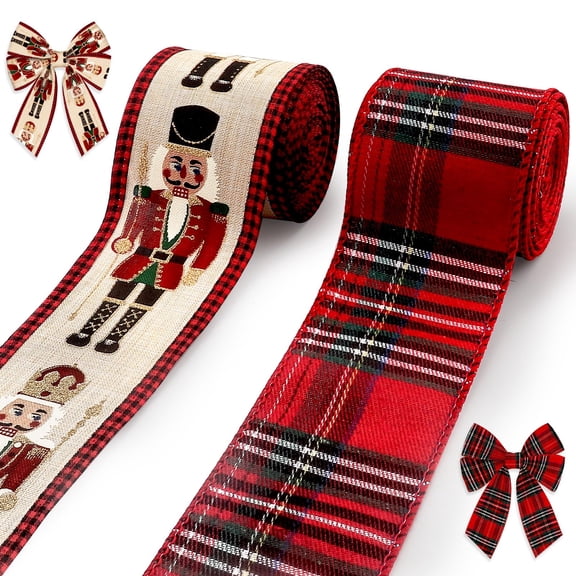 Hying Christmas Ribbons for Wreath Bows, Xmas Wired Edge Red Buffalo Plaid Ribbons