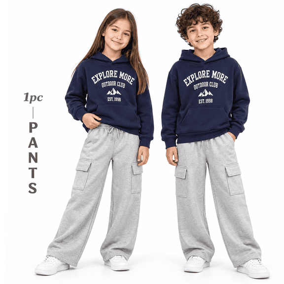 HILEELANG Kids Cargo Sweatpants for Boys and Girls, Wide Leg Drawstring Pants with Pockets , Light Heather Gray,Ages 8-9Y