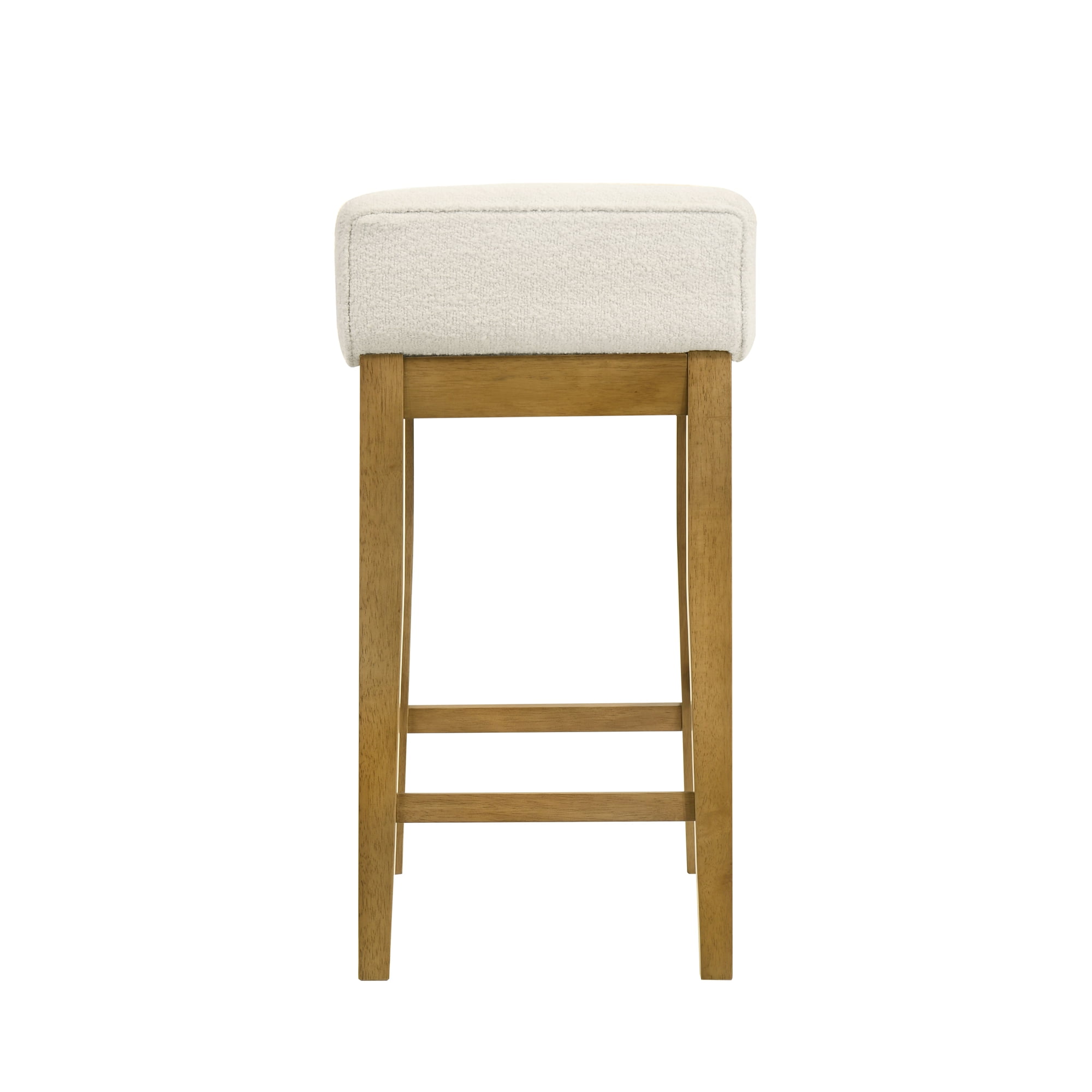 Annikah Modern Transitional Wood Counter Height Kitchen Bar Stool in Amber Glow Finish with White Boucle Fabric Upholstered Seat - Set of 4