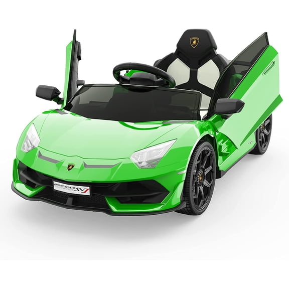 12V Licensed Sports Car Ride On Vehicle with Remote Control, Electric Ride On Car with Bluetooth, Hydraulic Swing Doors, LED Lights, Dual 25W Motors, USB/AUX/TF Audio