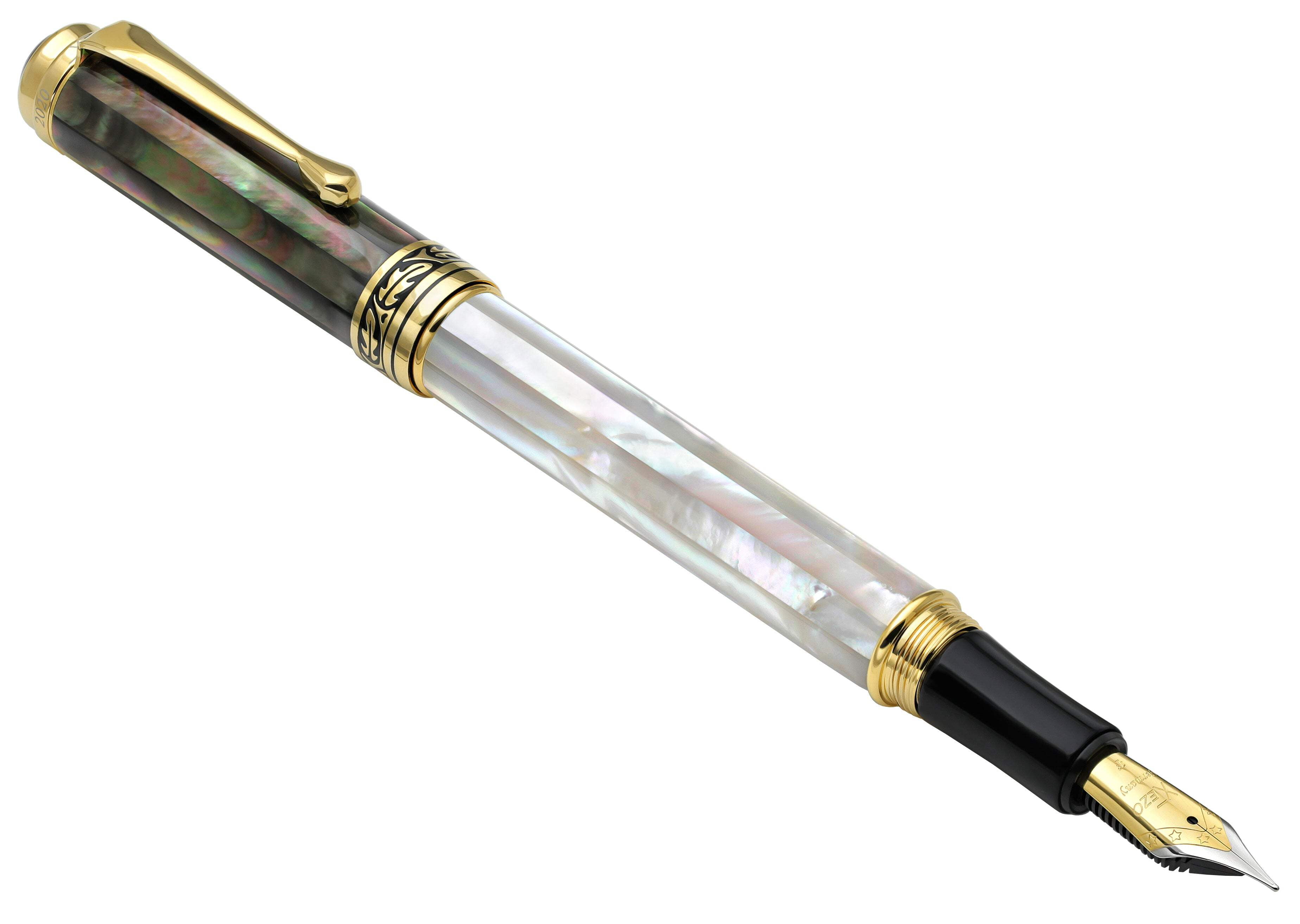 Xezo Xezo Maestro® White  Black Mother of Pearl Fountain Pen (Fine Nib) - 18K Gold Plated