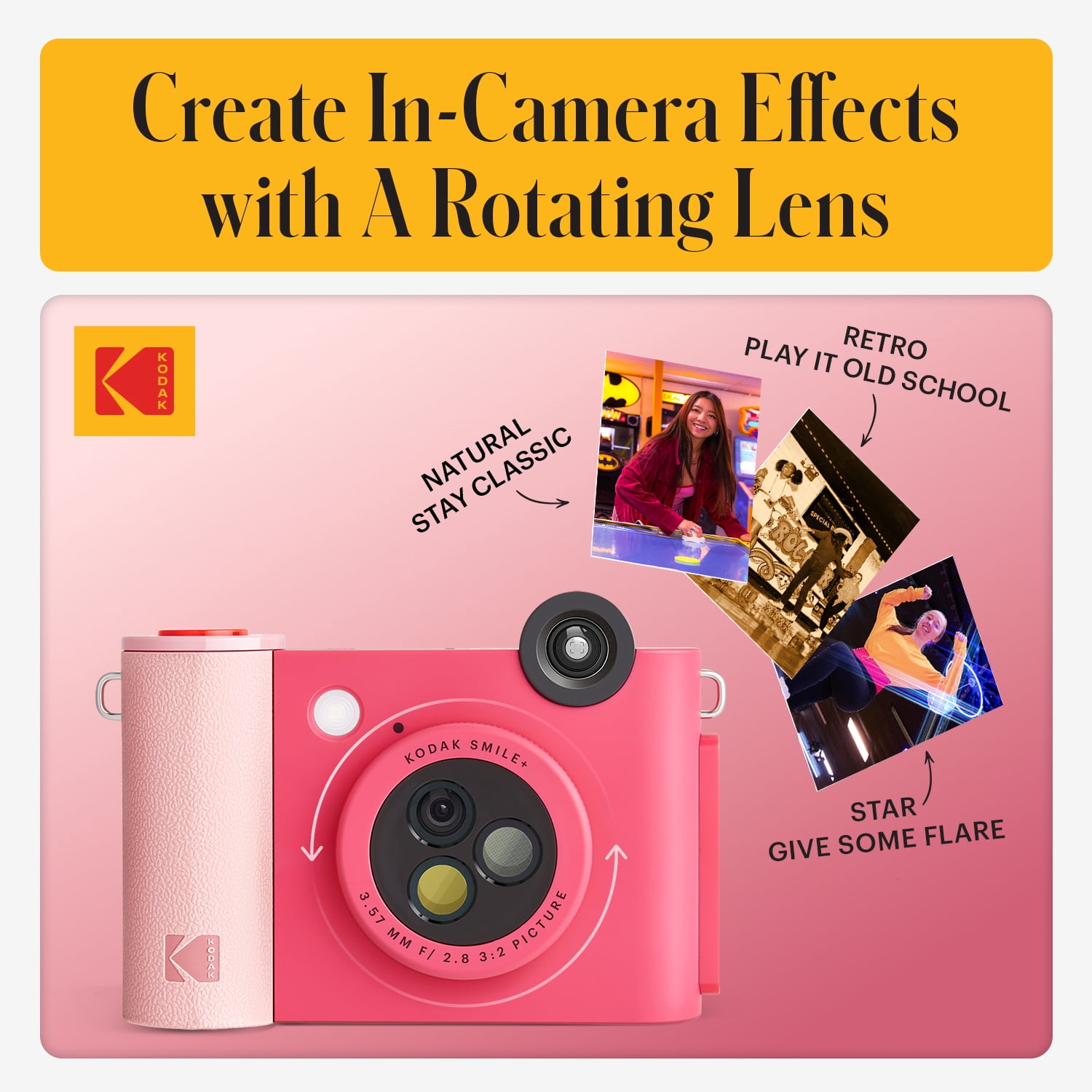Kodak Smile+ Wireless 2x3 Digital Instant Print Camera with Effect Lenses & Zink Technology, Fuchsia