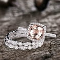 thumbnail image 4 of 5.75 Carat Morganite Wedding Ring Set Diamond Moissanite Full Eternity Band White Gold 10mm Cushion Art Deco Stacking 10k, 4 of 7