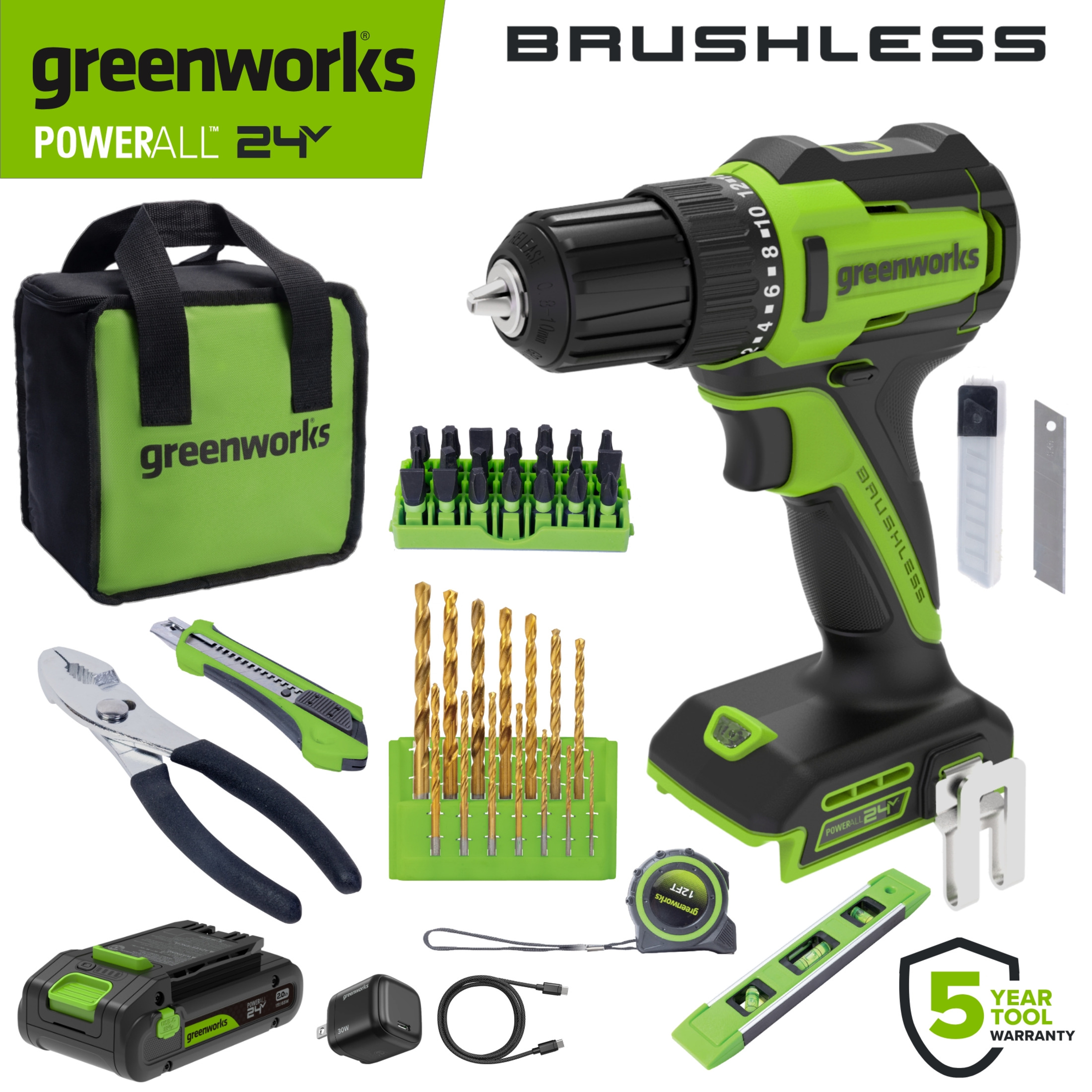 Greenworks PowerAll 24V Drill with 60-Piece Accessory Kit photo 1