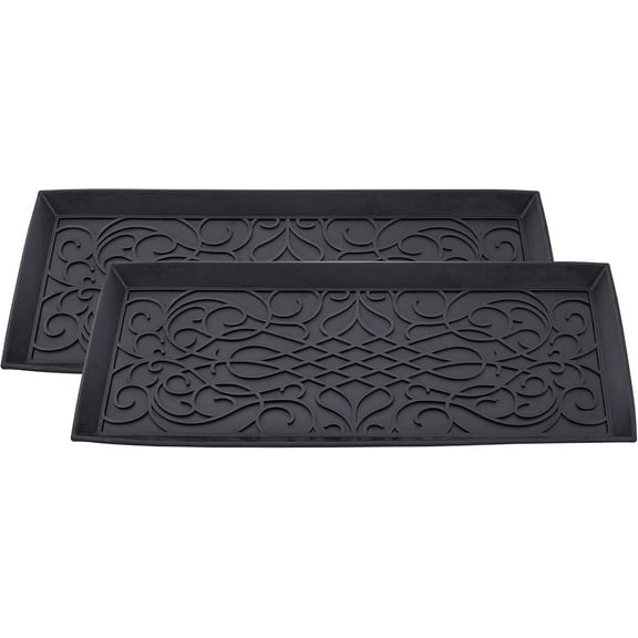 Superio Rubber Boot & Shoe Tray, 34 x 14 x 2 Rectangle, Heavy Duty, Protects Floors from Water and Dirt, Waterproof for All Weather Indoor Outdoor Use, Black (2)