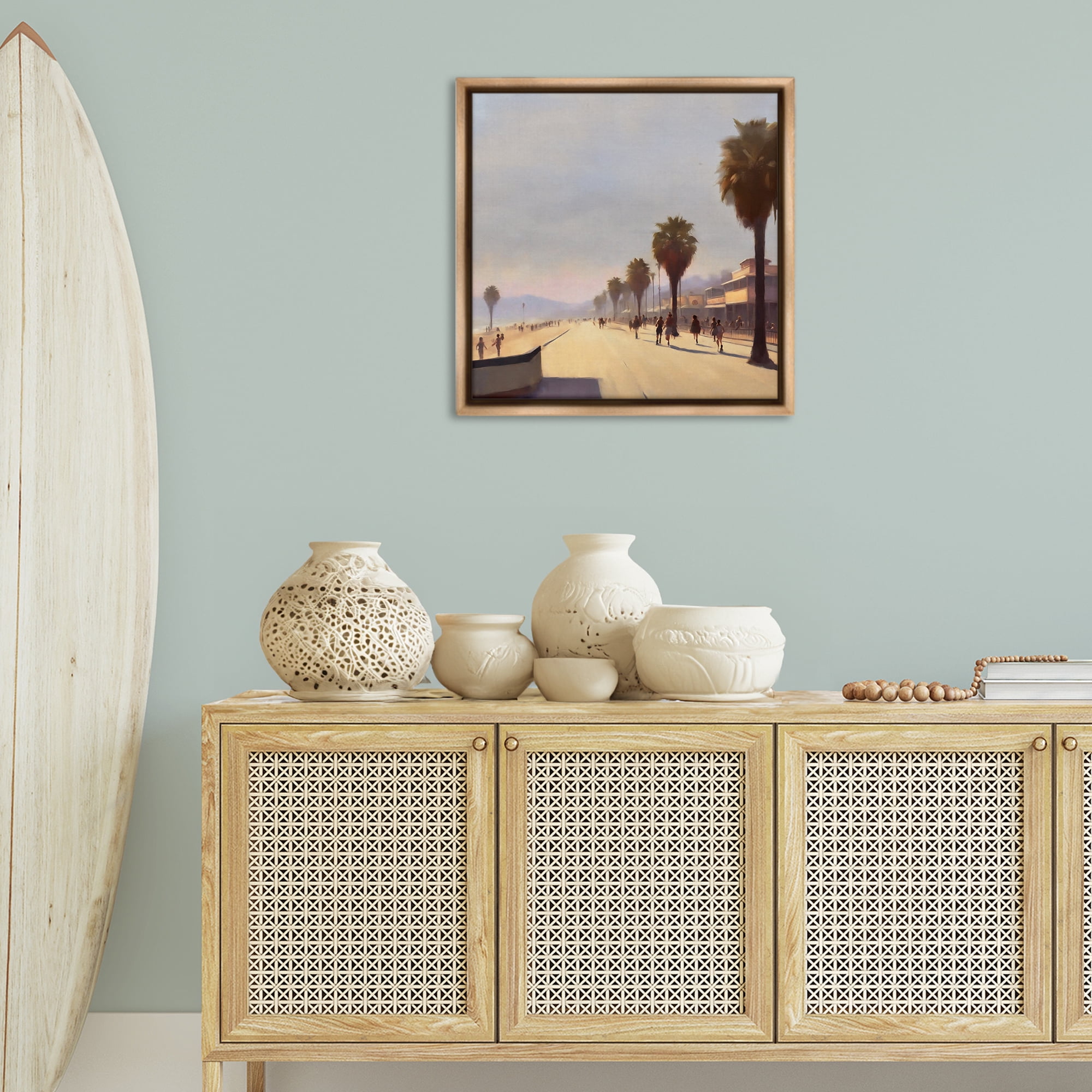 Stupell Industries Palm Tree Boulevard Landscape & Nature Painting Brown Floater Framed Canvas Art Print Wall Art, 25 x 25