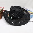 thumbnail image 2 of Straw Cowboy Hat for Women and Men with Decorative Bands, Hollow Western Cowboy Hat, 2 of 7