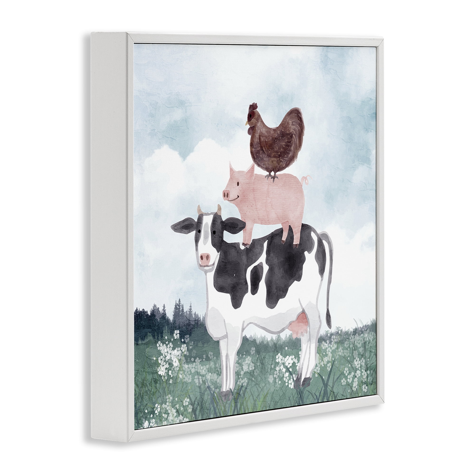 Stupell Industries Muted Stacked Farm Animals White Framed Giclee Art, design by Kim Allen